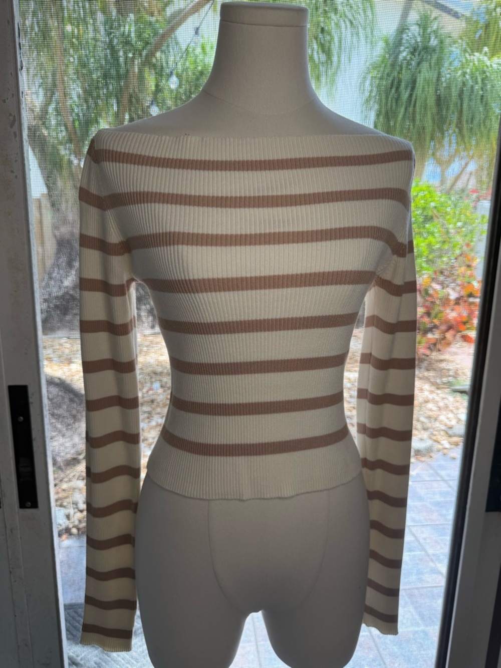 Double Zero Striped Ribbed Top - Cream & Taupe NWOT